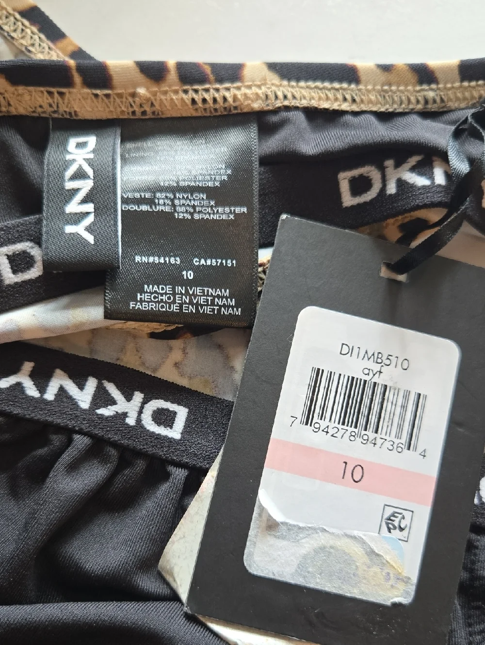 DKNY Animal Leopard Print Cut-Out Bandeau One-Piece Swimsuit Strapless Sz 10 NWT - Picture 8 of 8